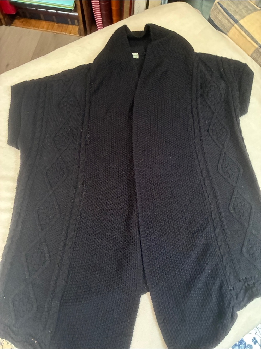 Vintage Suzie Black Open-Front Cable Knit Cardigan